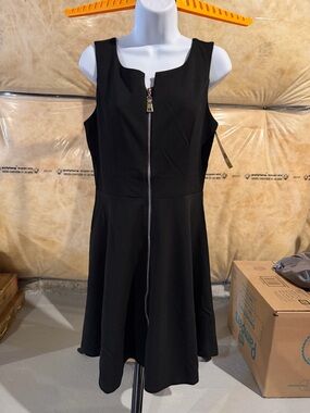 Black Zip-Front Sleeveless Fit & Flare Dress